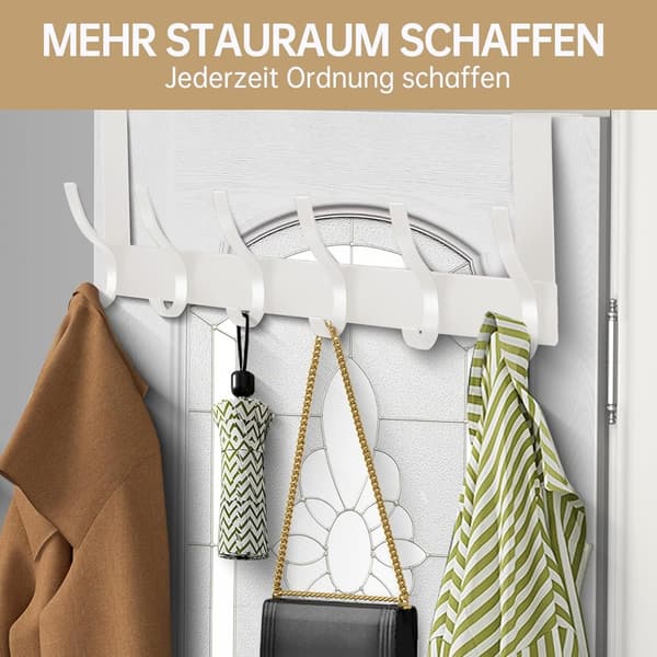 Door Hook Hanger with 6 Hooks, Wall Mounted Coat Rack in Space Aluminum