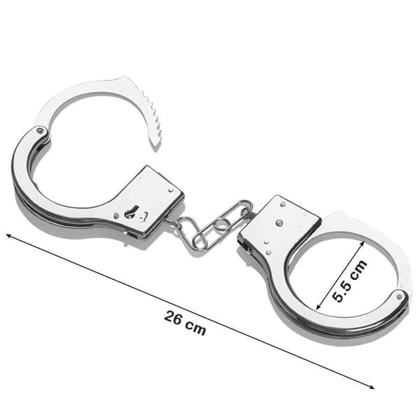 Toy Handcuffs with Key, Metal Handcuffs, Costume Accessory KLB