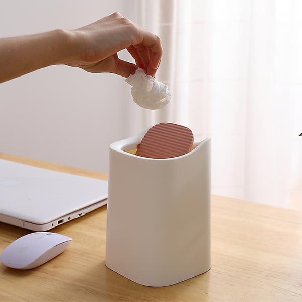 Mini Desktop Trash Can Portable Tabletop Bin with Swing Lid, for Bathroom, Bedroom, Kitchen