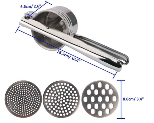 Potato Masher - Stainless Steel Potato Press, Hand Press Puree Fruit Vegetable Press with 3 Interchangeable Discs (Silver)