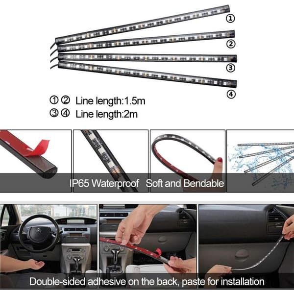 72 LED Car Interior Light RGB 8 Modes LED Strip Light Car Interior Atmosphere Lighting with USB Port, Wireless Remote Control