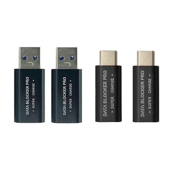 4 stk. USB-datablokker og USB-C-datablokker beskytter mot juice-jacking Støtter sikker hurtiglading Stopper datatyveri