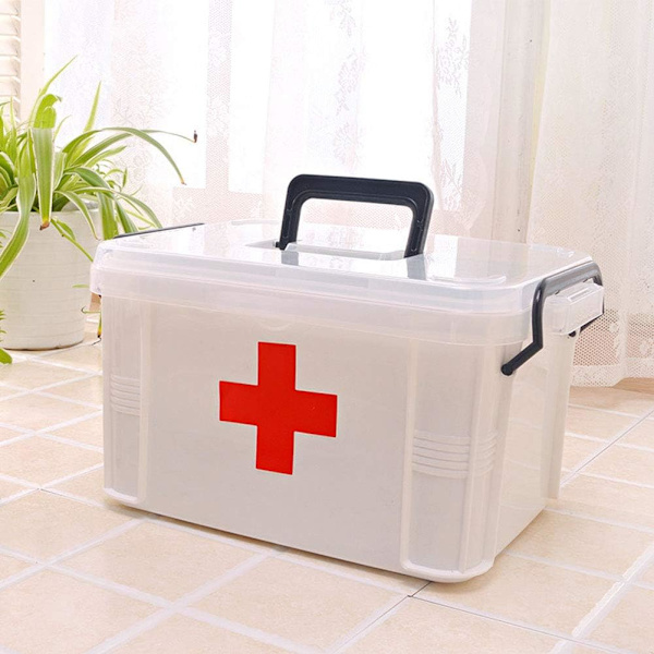Medicine Storage Box, Plastic Portable Lockable Medicine Box Medicine Container Box Multi-layer First Aid Box White