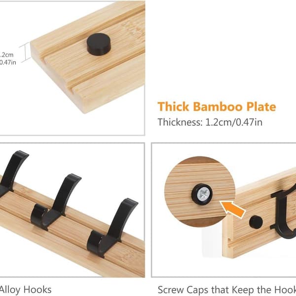 Veggmontert kleskrok, moderne klesstativ, trekleskrok, bambus KLB