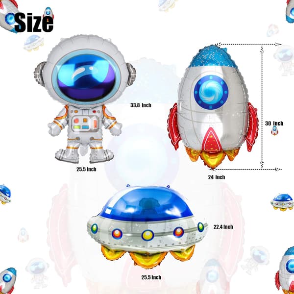 Outer Space UFO Theme Rocket Astronaut Flying Saucer Large Mylar Foil Balloon Birthday Party Decorations Kit