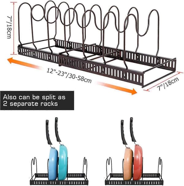 2025 Suitable Pan Organizer Rack for Cabinet, Expandable Pot Lid Organizer Rack with 7 Adjustable