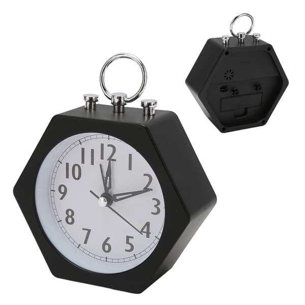 Polygon Alarm Clock Metal Shell Stable Silent Compact Alarm Clock for Student Black