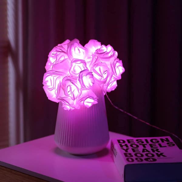 6 meter 40 LED-roselys, rosa lyslenke batteridrevet, Flo