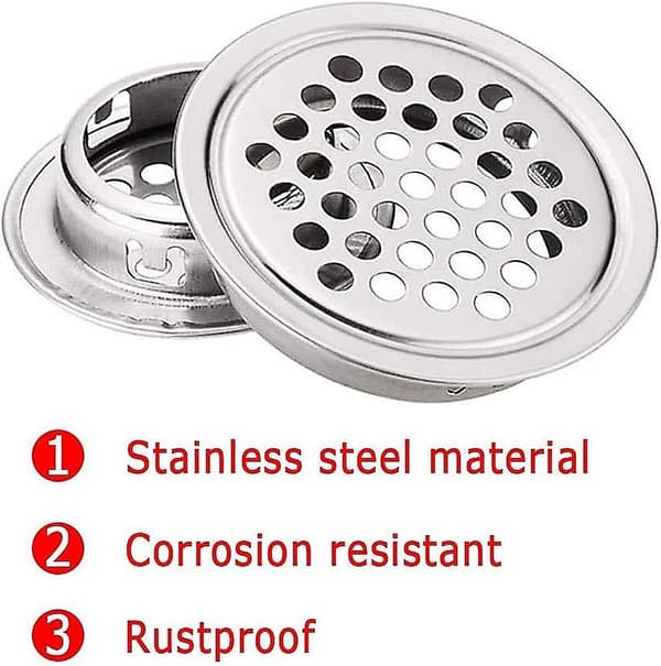 Ventilationsgitter 10 stk. Rustfrit Stål Luftventil Gitterhul Rustfrit Stål Rund Luftventil Gitter til Køkkenmøbler Ventilation Udløb