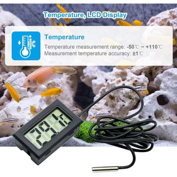 3-pack Svart LCD Digital Termometer med Extern Sond för Bil, Kylskåp, Akvarium, Fiskakvarium, Rum