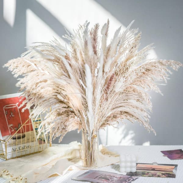 85PCS Natural Dried Pampas Grass Bouquet, Boho Home Decor Bouquet