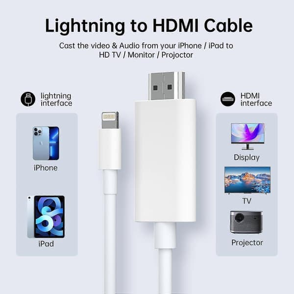 4m Lightning til HDMI-kabel 2K HD Digital AV-adapter Synkroniseringsskærmstik til iPhone til TV-projektor