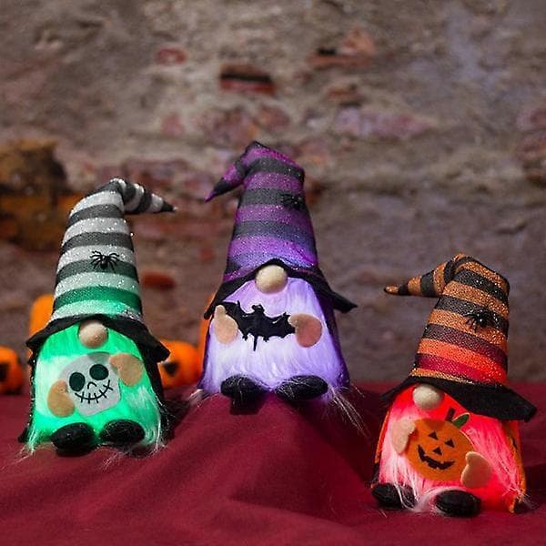 Halloween Luminous Gnome with LED Light Witch Hat Spider Hat Cute Gnome for Doll White