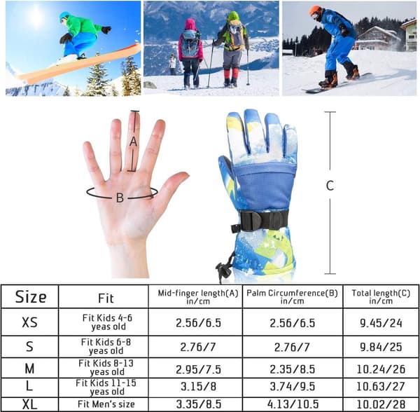 Termiske vandtætte skihandsker, touchskærm, åndbare, justerbare, blå, til snowboard