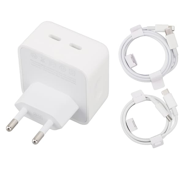 35W dobbel USB-C PD hurtiglader med kabel for iPhone og Android, EU-plugg 100-240V 0.2 0.2 0.2