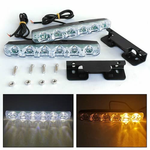 2 LED-advarselslys til bil DRL blinklys tågelys hvid rav 12V