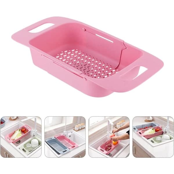 Mesh Dish Rack with Drain, Pull-Out Kitchen Drain, Stopper, Baby Bottle Holder, Dish Rack, Kitchen Drain Board