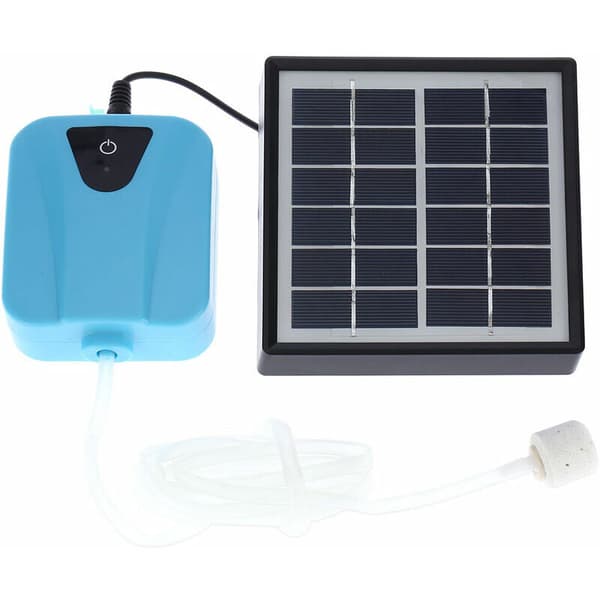 Solar driven oxygen pump with solar/DC power charging, pond oxygen pump with 1 air stone, aquarium pump 2L/min, silver - silver, Sunny