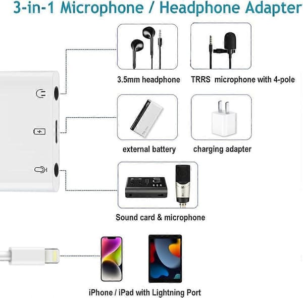 Mikrofonadapter til Livestreaming til Mikrofon & 3,5 mm Hovedtelefonadapter