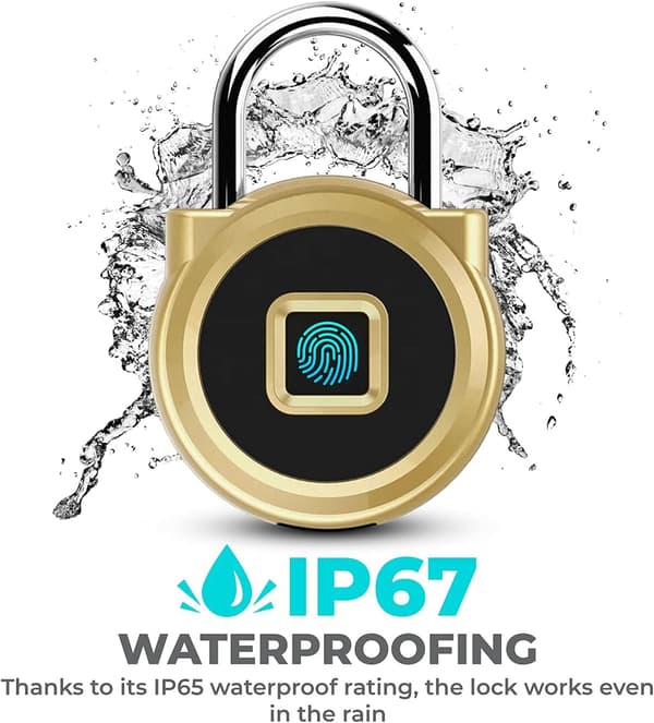 (Gold) P5 Biometric Waterproof USB Rechargeable Fingerprint Lock