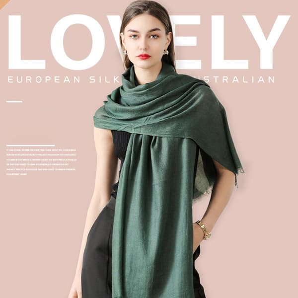 Bomull linnescarf, bred linnesjal, enfärgad scarf, grön
