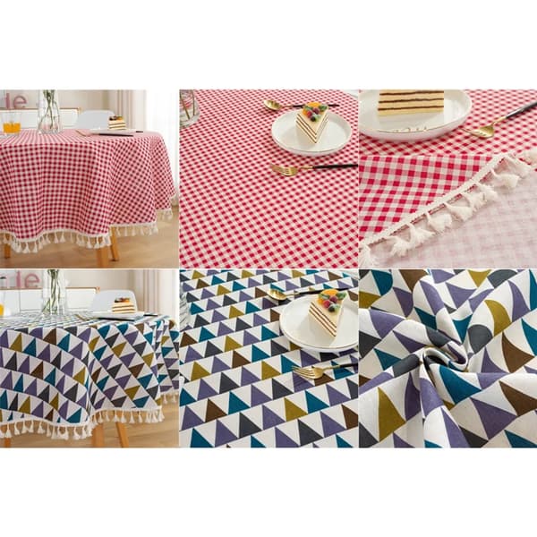 150 cm Tasseled Tablecloth, Round Tablecloth Made of Polyester Cotton, for Dining Table, Coffee Table, Garden Table (Red Plaid)