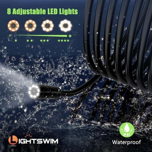 Industrial Endoscope Inspection Camera, 4.3 \" IPS Borescope Drain Camera, IP67 Waterproof Snake Camera with 8 LED Lights, 5m Semi-Rigid Cable