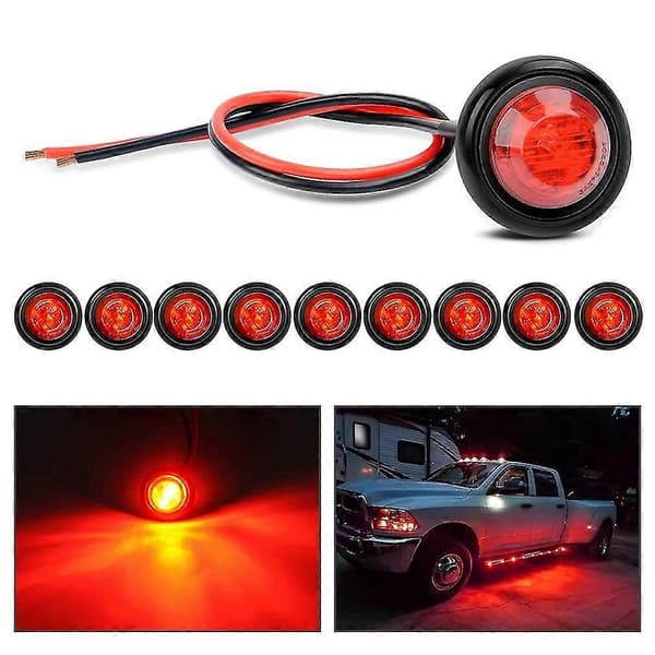 10 stk. 3/4 tommer runde LED-markeringslys Lastbil Sidelys LED Sidemarkeringslys til Lastbil Autocamper Bil [DB] Rød Red