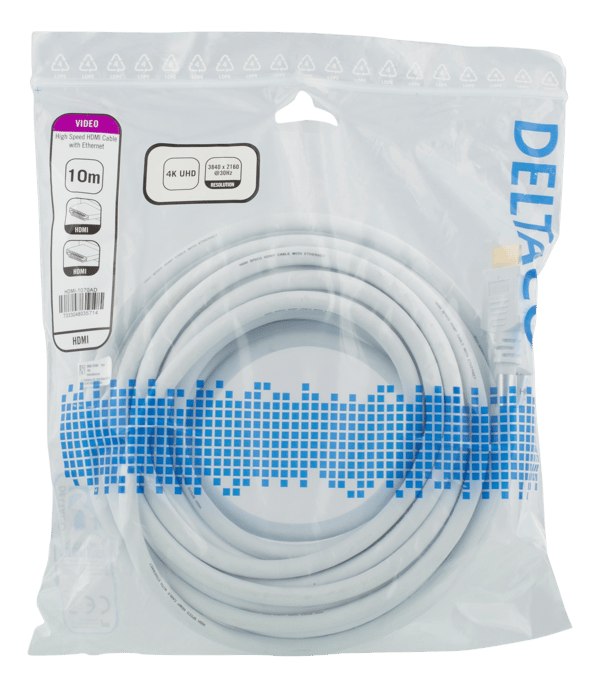 High-Speed HDMI-kabel, 10 m, Ethernet, 4K UHD, hvid Vit
