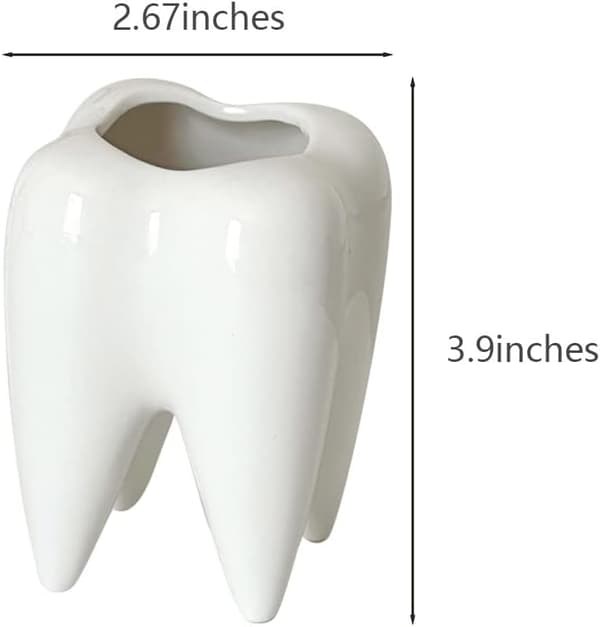Tooth Shaped Toothbrush Holder, Ceramic Toothbrush Holder Storage Bucket, Personalized Decoration (White)