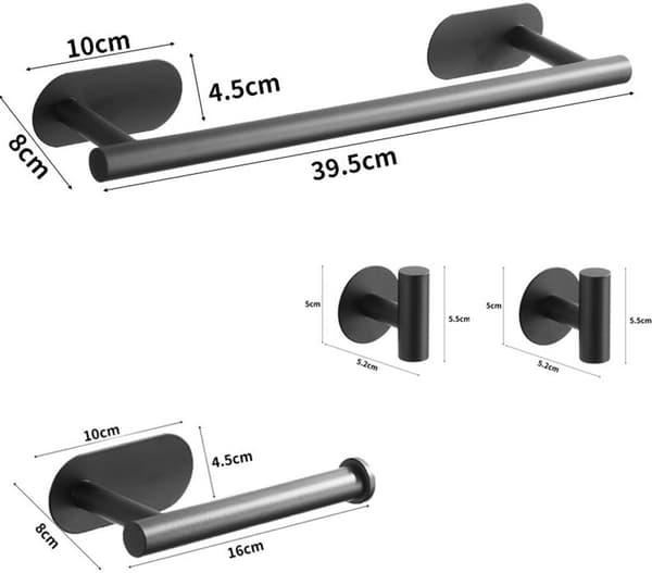 Self-adhesive wall-mounted towel rail 40cm – SUS304, 2 hooks, for kitchen and bathroom