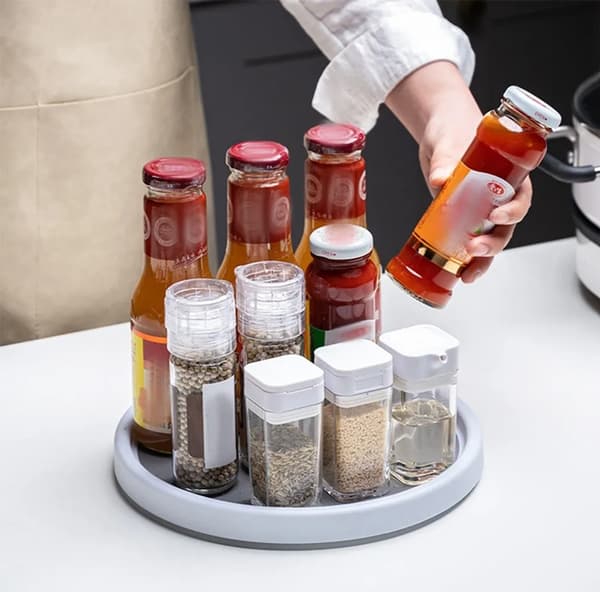 4x Turntable Organizer Kitchen, 25cm Turntable Spice Rack, 360° Refrigerator Rotating Tray, Round Kitchen Shelf Turntable