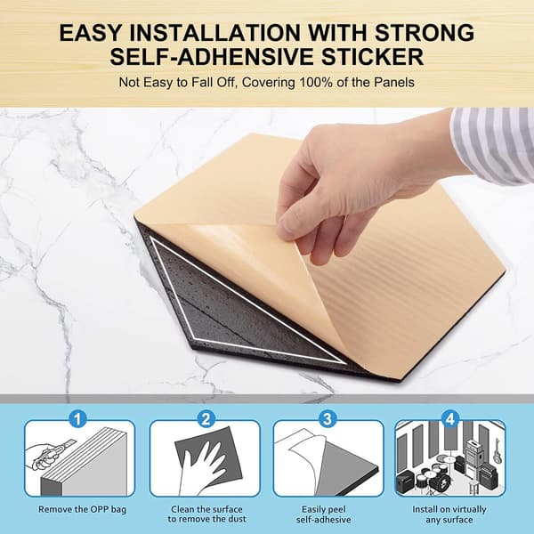 Black Self-Adhesive Hexagonal Acoustic Panels, 12-Pack High-Density Aco