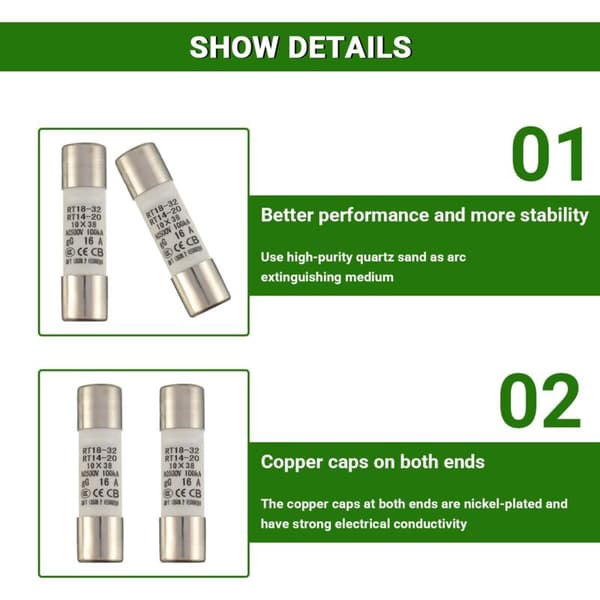 16A 500V RT18-32 Keramisk rörsäkring, högspänningssäkring av cylindrisk typ 10x38mm (10-pack)