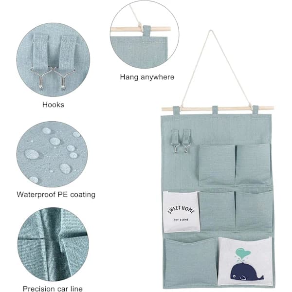 Styles Wall Mounted Storage Bag Linen Fabric Organizer with Small Pockets - Multifunctional and Large Capacity for Home Office