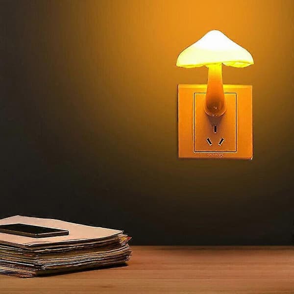 2x LED Nattlampe Sopp Vegguttak Lampe EU-plugg Varmhvit Lysstyrt