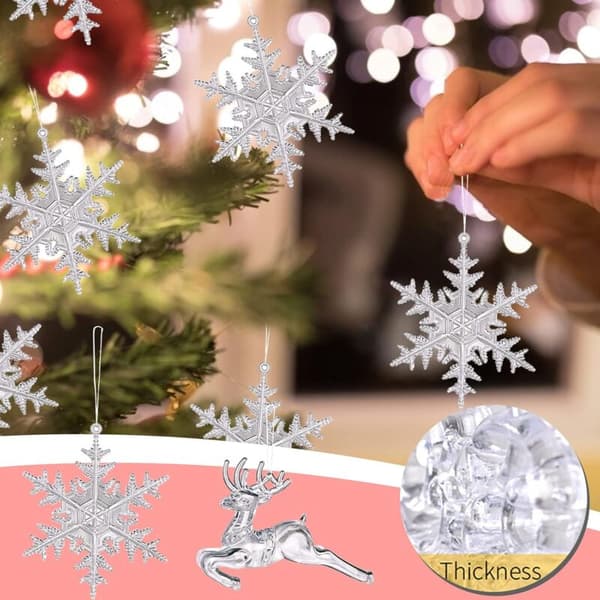 Juldekorationer Set Snöflinga Ren Hängande Prydnader Kit Jul Transparent Hänge Dekor för Fest Semester Bröllopsträd Eld