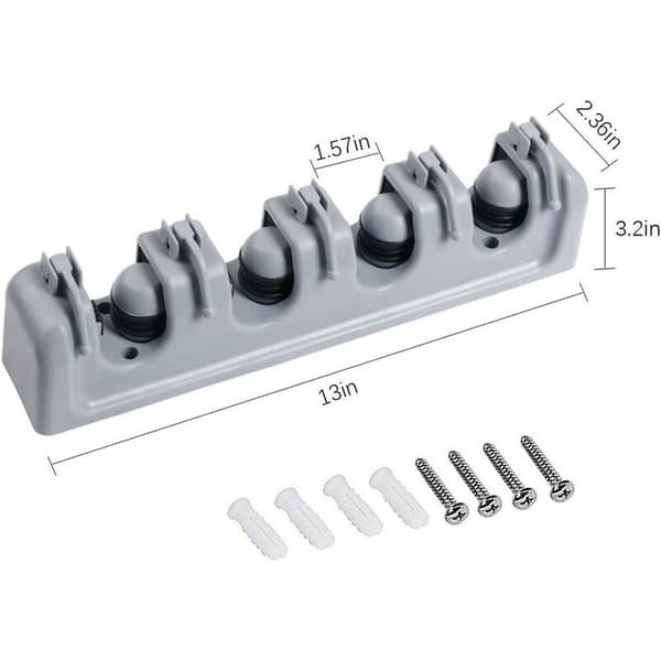 Multifunctional Wall Mounted Broom Holder, Storage Hanger for Your Kitchen, Garage, Laundry Room (4 Slots and 5 Hooks)