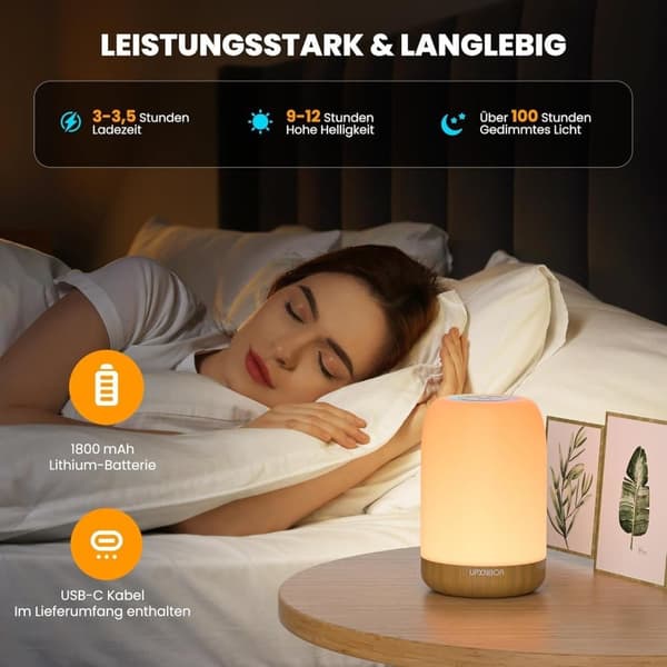 LED Table Lamp Touch Dimmable with 256 RGB Colors, Wireless Night Light with Timer and USB