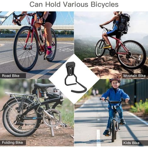 Set med två cykelkrokar, svart, cykelställ i järn, robust L-format väggmonterat förvaringsfäste