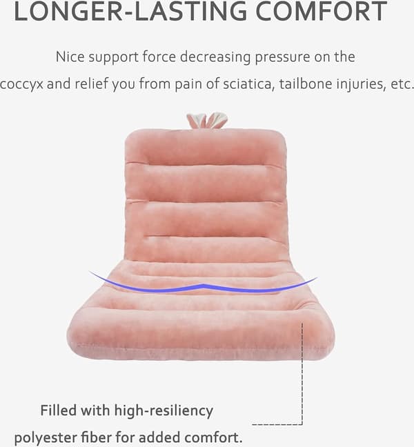 Office Chair Cushion with Backrest, Pink, 85x45cm, Sleeping Pad with Fastening Strap
