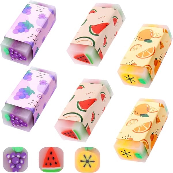 6 Pieces Fruit Erasers, Cute Soft Erasers Colorful Erasers, Kawaii