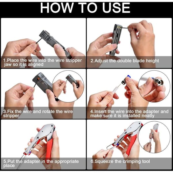 Compression Pliers Set Coaxial Cable Stripper Compression Crimping Tool for Coaxial Cable Rg58 Rg59 Rg6 Rg-62, TV Cable