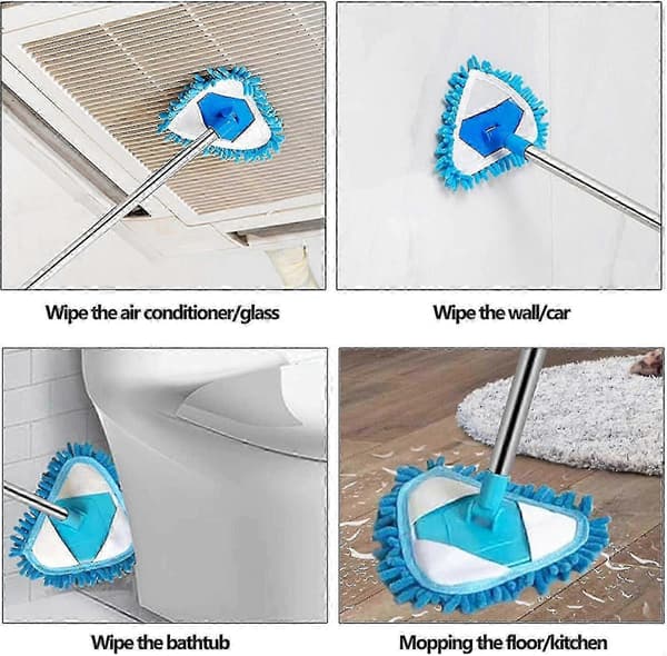 Retractable Triangular Ceiling Mop for Cleaning Floors, Kitchen Ceilings, Walls, and Glass