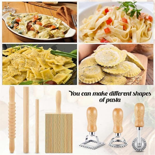 7 Pieces Pasta Making Tools, Wooden Gnocchi Board with Ravioli Stamp (FMY)