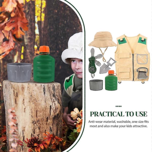 1 Set Kids Explorer Kit Väst Hatt Spade Vattenkokare Kompass Kit Barn Cosplay Explorer Kit