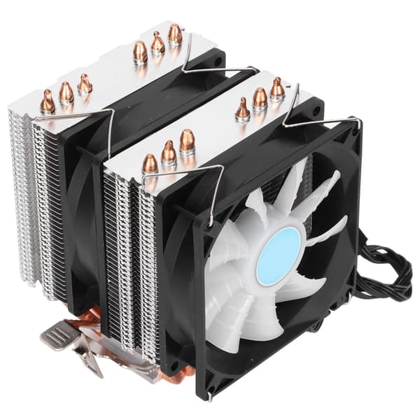 CPU-blæser med dobbelt tårn, 2 90 mm/3,5 tommer blæsere, 6 varmerør, lavt støjniveau, computerkøler til PC