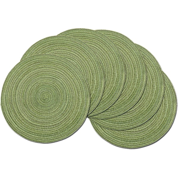 6 vihreän pyöreän tabletin setti, pestävät punotut puuvillatabletit, lämmönkestävät tabletit hääjuhliin, 11x11 cm