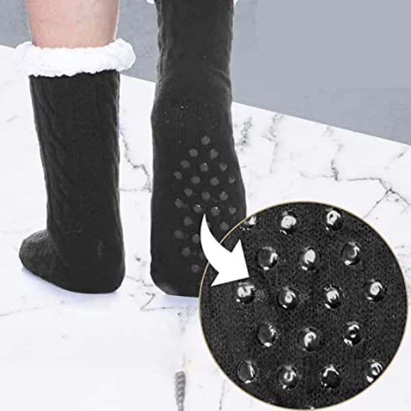 Pair Winter Fluffy Warm Floor Socks Twist Black + Twist Wine Red KLB