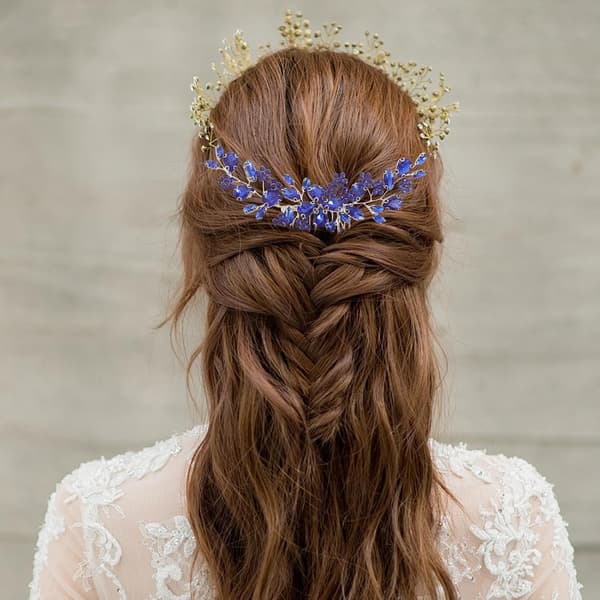 blå brudehårkam med rhinestone, metallkam for bryllupsfrisyrer -